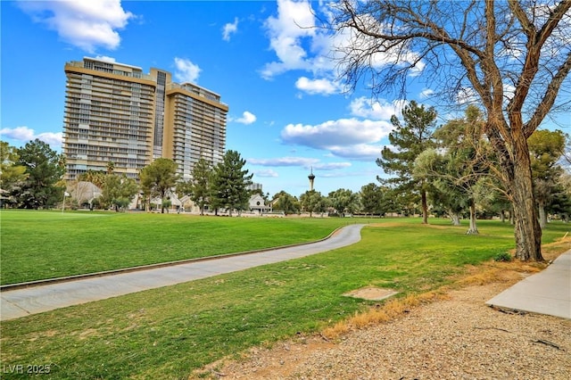 view of property's community featuring a lawn