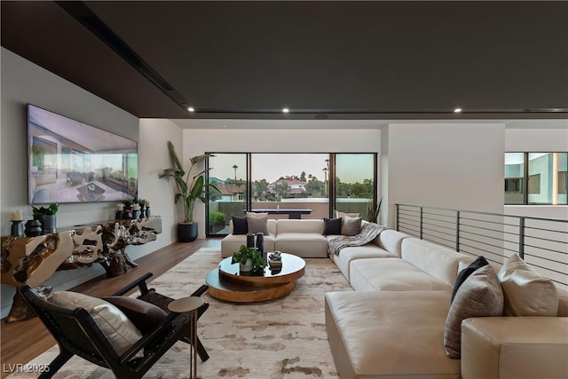 living room with light hardwood / wood-style floors