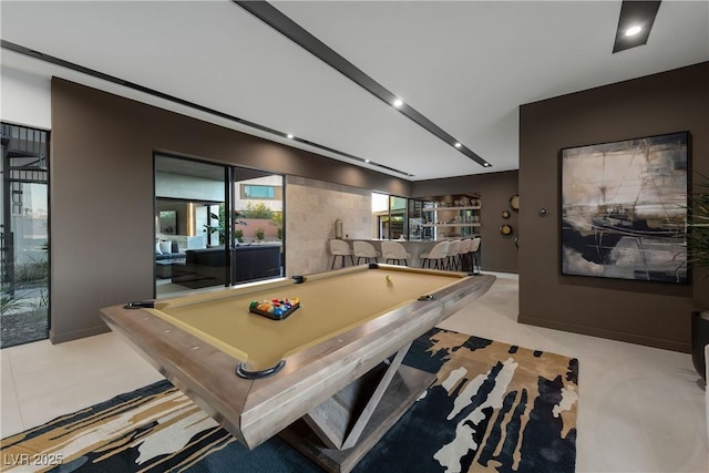 game room with light tile patterned flooring and billiards