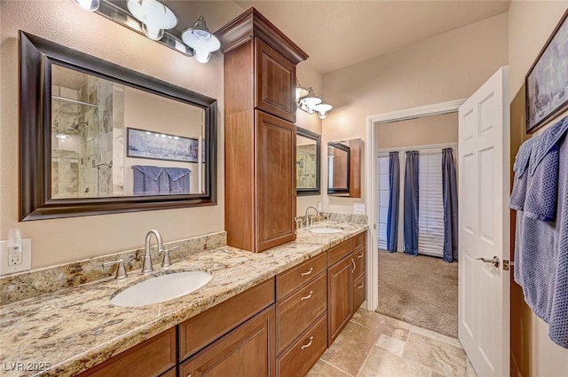 bathroom featuring vanity and walk in shower