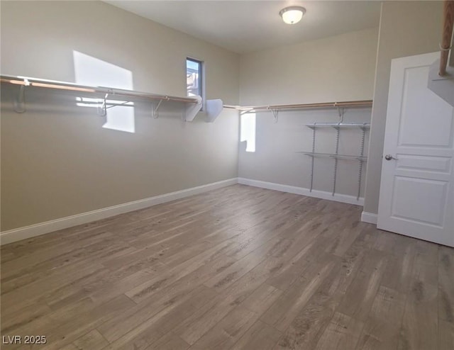 walk in closet with wood finished floors