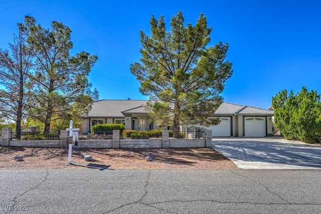 single story home with a garage