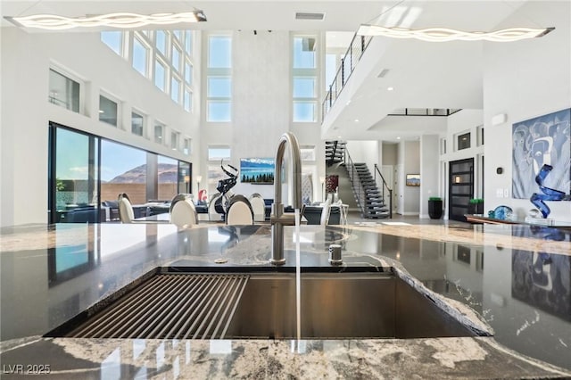 kitchen with a high ceiling