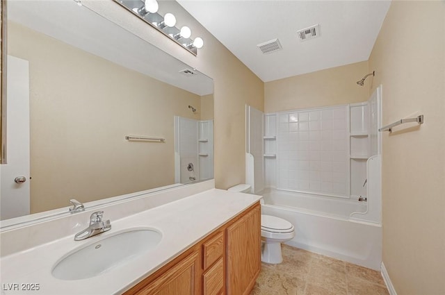 full bathroom with vanity, toilet, and shower / bathing tub combination