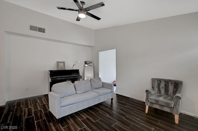 living room with ceiling fan