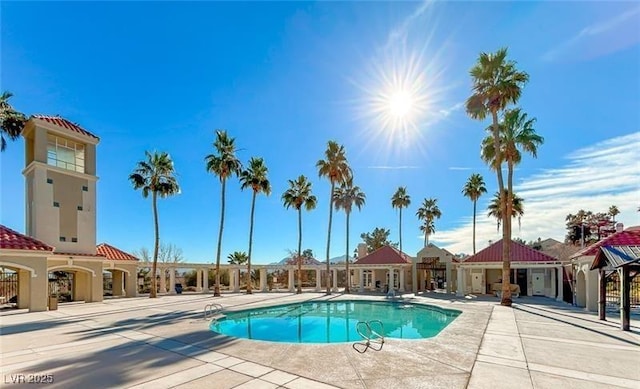 view of swimming pool featuring a patio area