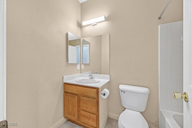 full bathroom with vanity, toilet, bathing tub / shower combination, and tile patterned flooring