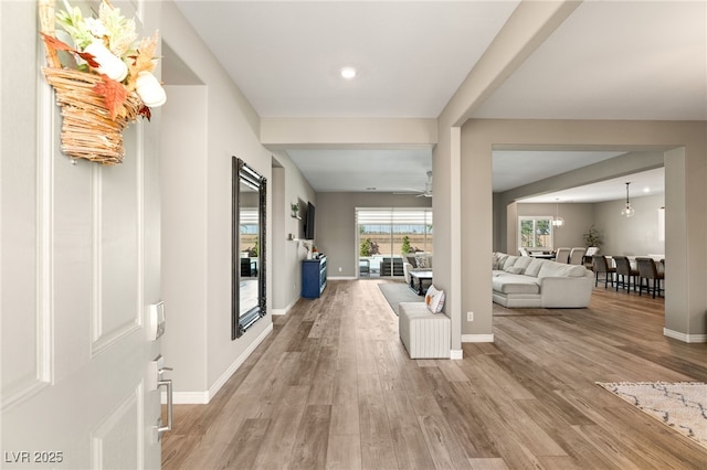 hallway with wood-type flooring