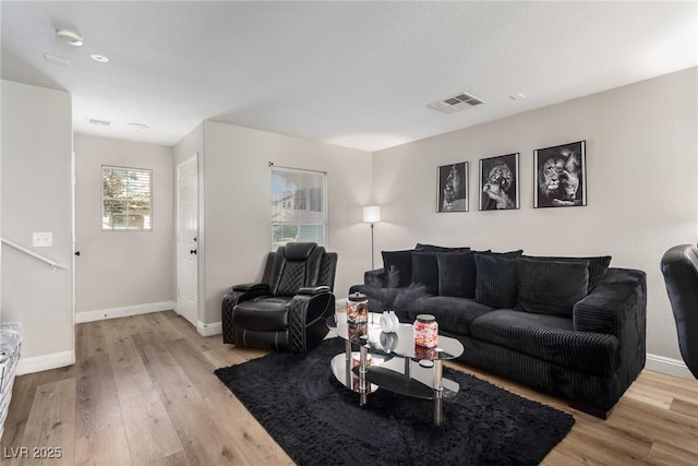 living room with light wood-type flooring