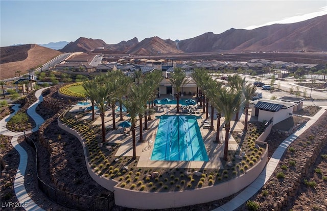 view of pool featuring a mountain view