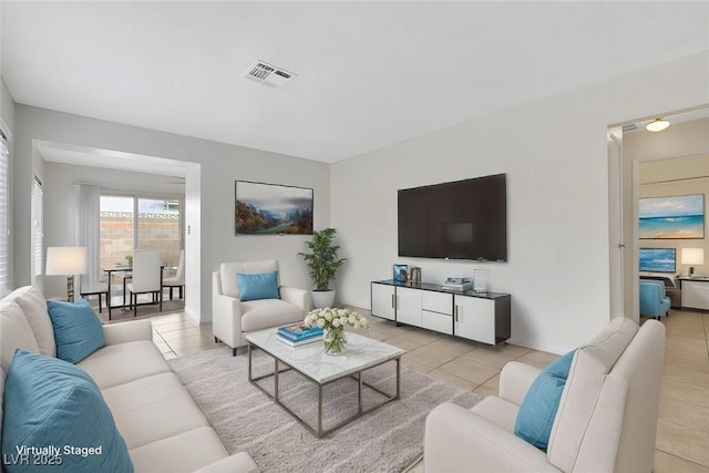 view of tiled living room