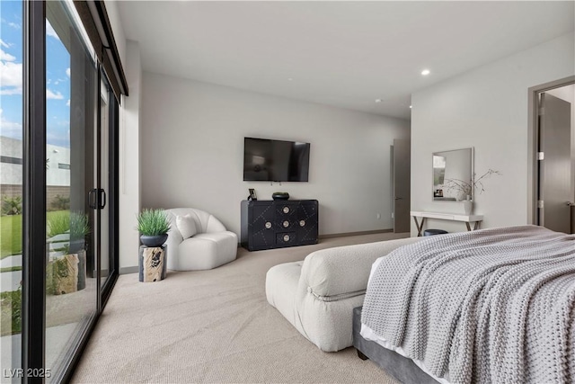 bedroom with baseboards, carpet flooring, and recessed lighting