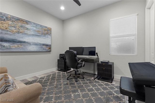 home office featuring hardwood / wood-style flooring