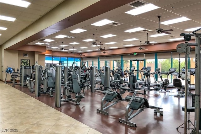 gym with a drop ceiling