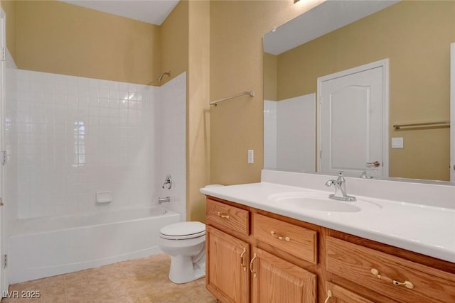 full bathroom with vanity, tile patterned floors, tub / shower combination, and toilet