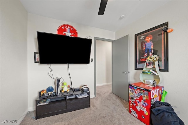 interior space featuring ceiling fan