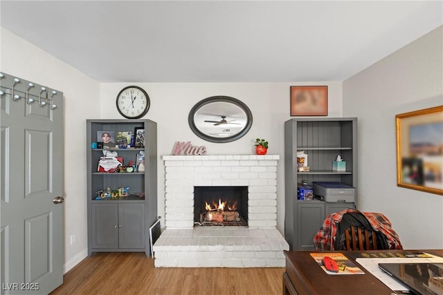 living room featuring hardwood / wood-style floors and a fireplace