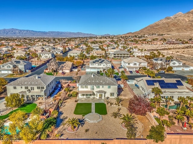 drone / aerial view featuring a mountain view