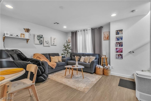 living room with light wood-type flooring