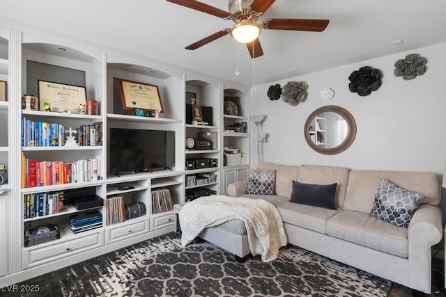 living room with ceiling fan