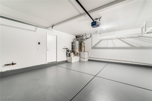 garage featuring a garage door opener and a baseboard heating unit