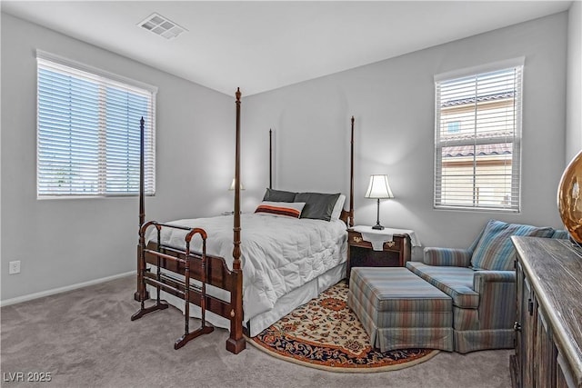 carpeted bedroom featuring multiple windows