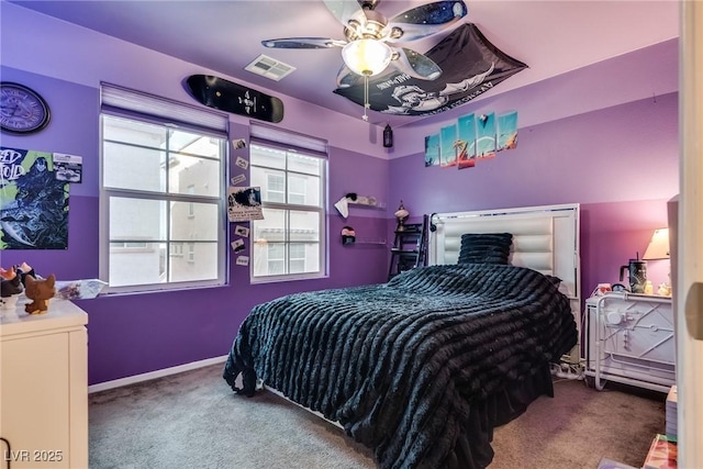 bedroom featuring ceiling fan and carpet floors