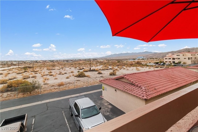 view of patio with a mountain view