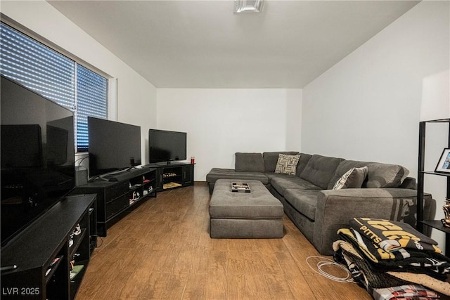 living room featuring light wood-type flooring