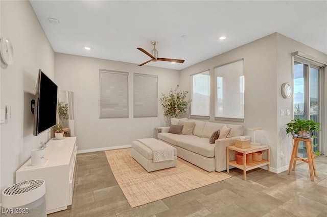 living room with ceiling fan