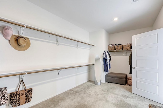 walk in closet featuring carpet floors