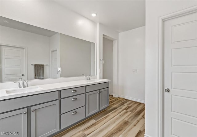 bathroom featuring vanity and wood-type flooring