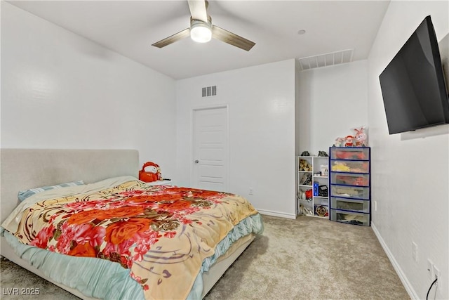 bedroom featuring carpet and ceiling fan