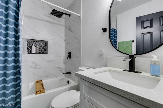 full bathroom featuring vanity, toilet, and shower / bath combo with shower curtain