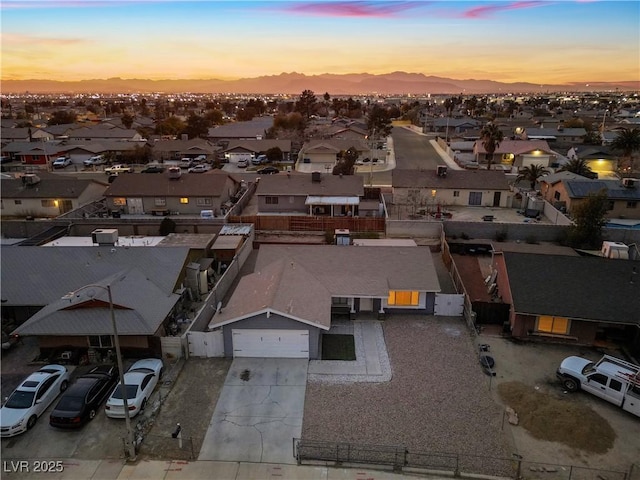 view of aerial view at dusk