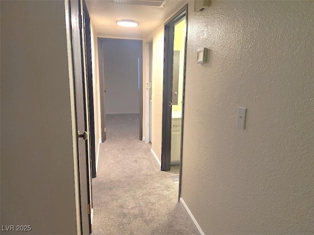 hallway with light carpet