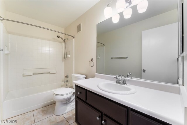 full bathroom with vanity, toilet, shower / bath combination, and tile patterned flooring