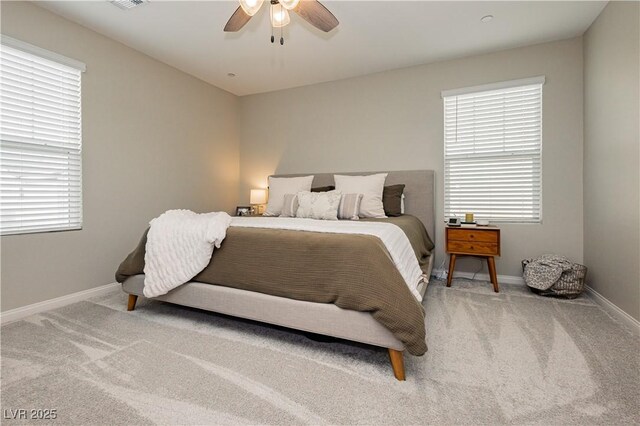 bedroom featuring ceiling fan and carpet flooring