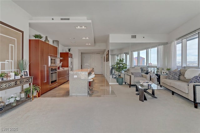 living room featuring sink