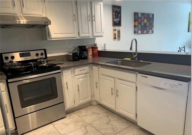 6250 W Flamingo Rd Unit 88, Las Vegas, NV 89103 - kitchen with dishwasher, sink, stainless steel range with electric cooktop, and white cabinets