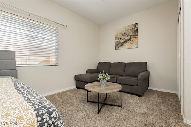 bedroom with light carpet