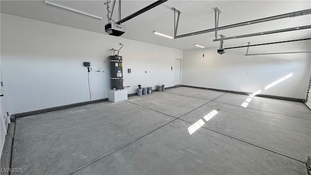 garage with water heater, baseboards, and a garage door opener