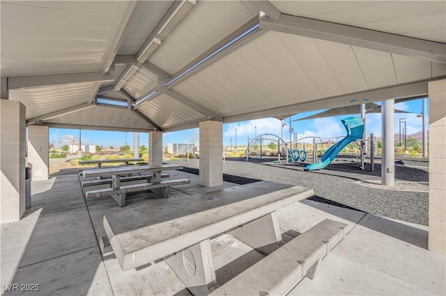 view of patio with a gazebo and a playground