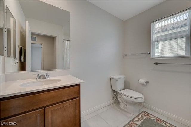 bathroom featuring tile patterned floors, toilet, and vanity