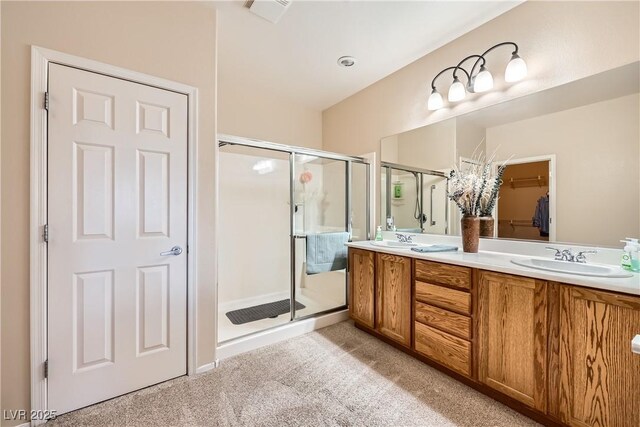 bathroom featuring vanity and walk in shower