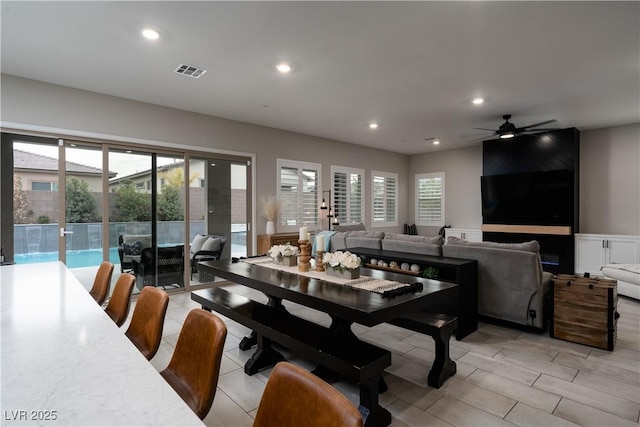 dining room with ceiling fan