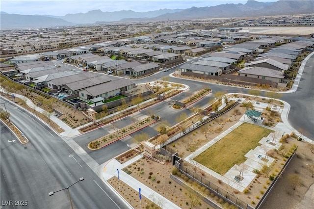 bird's eye view with a mountain view