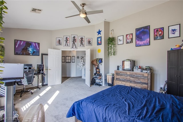 bedroom with carpet floors and ceiling fan