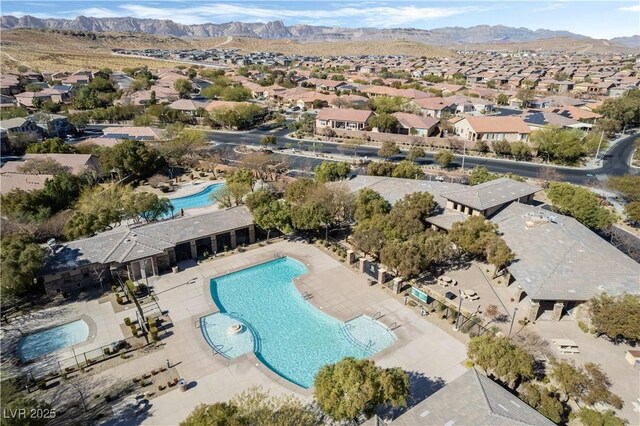 aerial view featuring a residential view and a mountain view