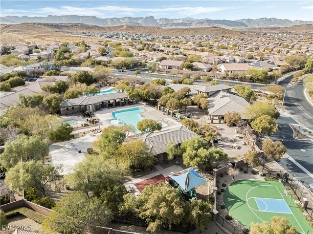 aerial view featuring a residential view and a mountain view